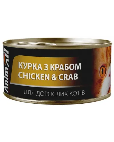 Вологий корм для котів AnimAll, курка з крабом, банка, 85 г