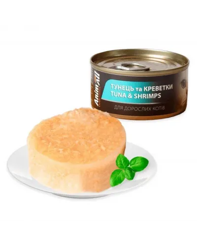 Вологий корм для котів AnimAll тунець з креветками, 85 г