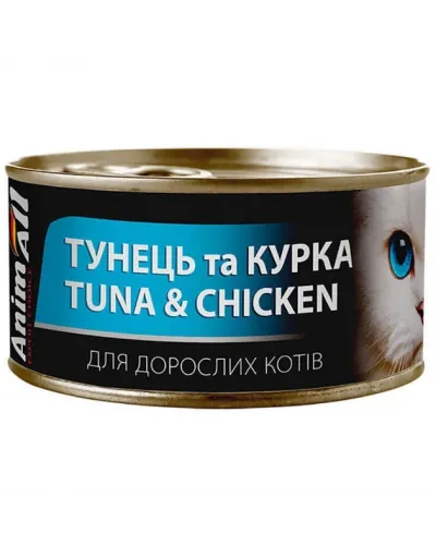 Вологий корм для котів AnimAll з тунцем та куркою, 85 г