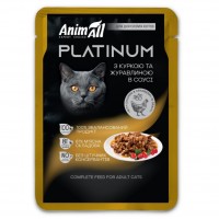 AnimAll Platinum, вологий корм для котів, курка з журавлиною, шматочки в соусі, пауч, 85 г