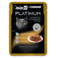 AnimAll Platinum, вологий корм для котів, курка з журавлиною, шматочки в соусі, пауч, 85 г