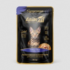 AnimAll, вологий корм для котів, курка з тунцем, пауч, 80 г