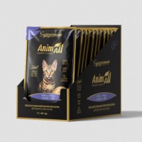 AnimAll, вологий корм для котів, курка з тунцем, пауч, 80 г