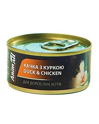 Вологий корм для котів AnimAll, з качкою і куркою, банка, 80 г