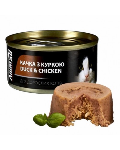 Вологий корм для котів AnimAll, з качкою і куркою, банка, 80 г