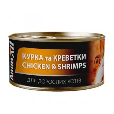 AnimAll, вологий корм для котів, курка з креветками, банка, 85 г