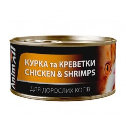 AnimAll, вологий корм для котів, курка з креветками, банка, 85 г