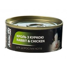 AnimAll, вологий корм для котів, з кролем і куркою, банка, 80 г