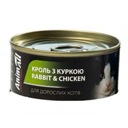 AnimAll, вологий корм для котів, з кролем і куркою, банка, 80 г