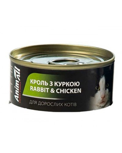 Вологий корм для котів AnimAll, з кролем і куркою, банка, 80 г