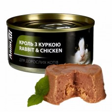 AnimAll, вологий корм для котів, з кролем і куркою, банка, 80 г