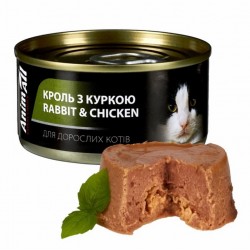 AnimAll, вологий корм для котів, з кролем і куркою, банка, 80 г