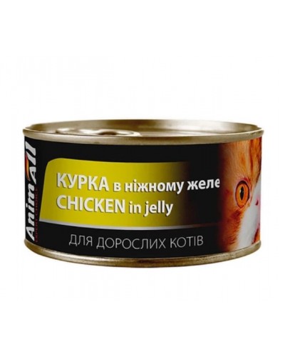 Вологий корм для котів AnimAll, курка в желе, банка, 85 г