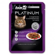 AnimAll Platinum, вологий корм для котів, індичка з журавлиною, шматочки в соусі, пауч, 85 г