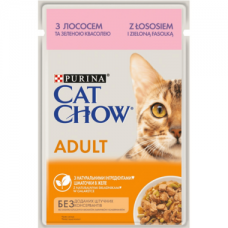 Cat Chow Adult Salmon MULTIPACK, ніжні шматочки з лососем та зеленою квасолею в желе для котів, 10 шт по 85 г
