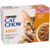 Cat Chow Adult Salmon MULTIPACK, ніжні шматочки з лососем та зеленою квасолею в желе для котів, 10 шт по 85 г