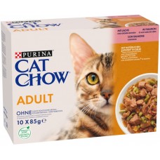 Cat Chow Adult Salmon MULTIPACK, ніжні шматочки з лососем та зеленою квасолею в желе для котів, 10 шт по 85 г