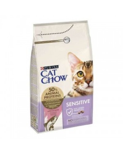Cat Chow Sensitive Salmon, сухий корм для дорослих котів з чутливим травленням, з лососем, 15 кг