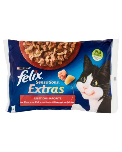 Felix Sensations Extras вологий корм для кішок Purina з яловичиною та куркою 4х85 г