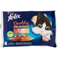 Felix Doubly Delicious вологий корм для кішок Purina з індичкою-печінкою, яловичиною-птицею 4х85 г