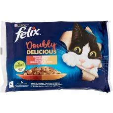 Felix Doubly Delicious вологий корм для кішок Purina з індичкою-печінкою, яловичиною-птицею 4х85 г