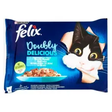 Felix Doubly Delicious вологий корм для кішок Purina з лососем-сардиною та фореллю-скумбрією 4х85 г