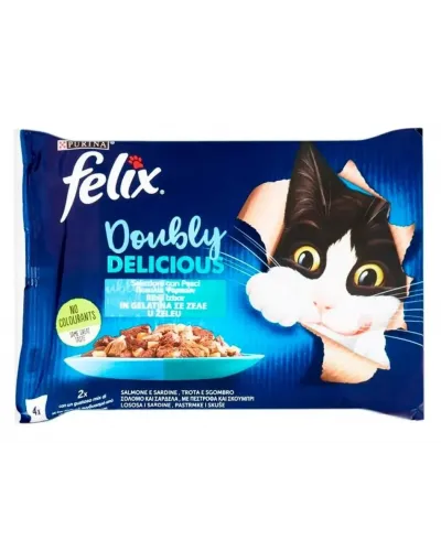 Felix Doubly Delicious вологий корм для кішок Purina з лососем-сардиною та фореллю-скумбрією 4х85 г