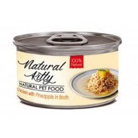 Natural Kitty, вологий корм для дорослих котів, курка з ананасами в бульйоні, 80 г