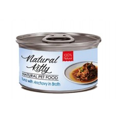 Natural Kitty, вологий корм для дорослих котів, тунець з анчоусами в бульйоні, 80 г