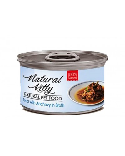 Natural Kitty, тунець з анчоусами в бульйоні, 80 г