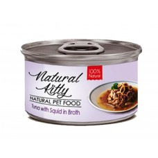 Natural Kitty, вологий корм для дорослих котів, тунець і кальмари в бульйоні, 80 г