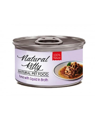 Natural Kitty, тунець і кальмари в бульйоні, 80 г
