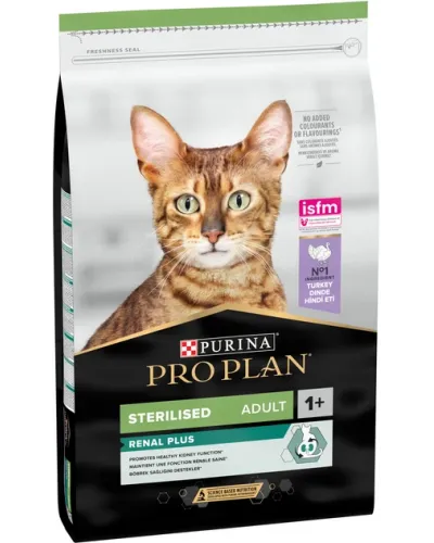 Сухий корм для стерилізованих котів віком від 1 року Purina Pro Plan Sterilised Renal Plus, з індичкою, 10 кг