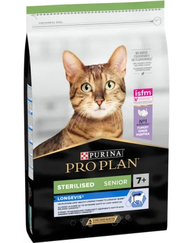 Сухий корм для стерилізованих котів 7+ років Purina Pro Plan Sterilised Longevis (ex Senior), з індичкою, 10 кг