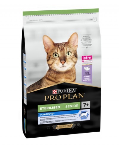 Сухий корм для стерилізованих котів 7+ років Purina Pro Plan Sterilised Longevis (ex Senior), з індичкою, 10 кг