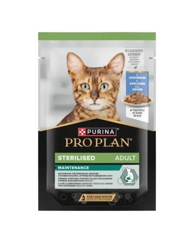 Purina Pro Plan Sterilised, вологий корм для стерилізованих котів, шматочки в підливці з кроликом, пауч, 85 г