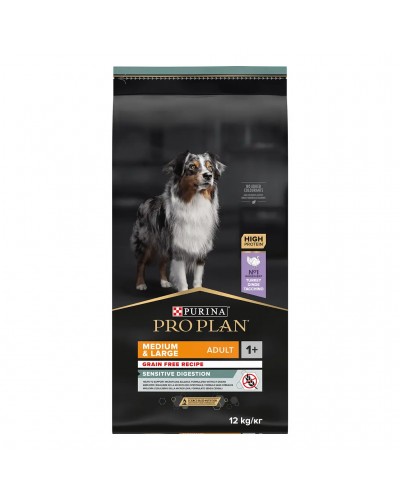 Сухий корм для дорослих собак з чутливим травленням Purina Pro Plan Medium & Large Adult 1+ Sensitive Digestion беззерновий з індичкою 12 кг 