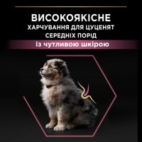 Purina Pro Plan Medium Puppy Sensitive Skin, сухий корм для цуценят середніх порід з чутливою шкірою, з лососем, 12 кг