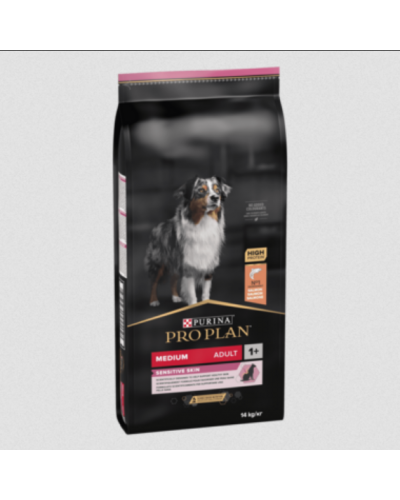 Pro Plan Purina ProPlan Medium Sensitive Skin OptiDerma, сухий корм для собак середніх порід з чутливою шкірою, з лососем, 14 кг