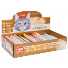 Wanpy Cat 100 Pack Creamy Lickable Treat Assorted, кремові ласощі для котів, асорті 4 смаків, 100 стіків по 14 г
