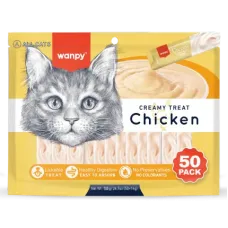 Wanpy Cat 50 Pack Creamy Lickable Treat Chicken, кремові ласощі для котів, курка, 50 стіків по 14 г