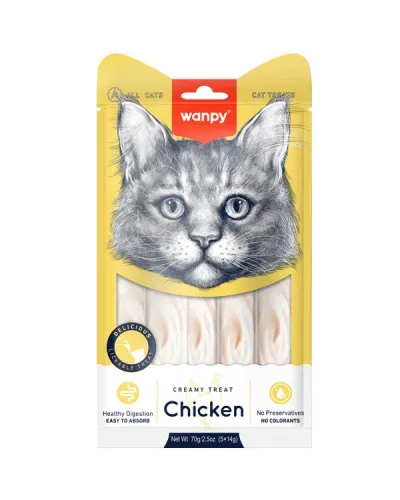 Wanpy Creamy Lickable Treats Chicken, кремові ласощі для котів, з куркою, 5 стіків по 14 г