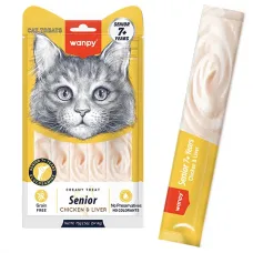 Wanpy Creamy Lickable Treats Treats Senior Chicken & Liver, кремові снеки з куркою та курячою печінкою для літніх котів віком від 7 років, 5 стіків по 14 г