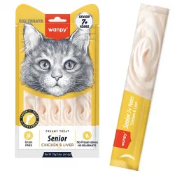 Wanpy Creamy Lickable Treats Treats Senior Chicken & Liver, кремові снеки з куркою та курячою печінкою для літніх котів віком від 7 років, 5 стіків по 14 г