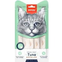  Wanpy Creamy Lickable Treats Tuna & Scallop, кремові ласощі для котів, з тунцем і морським гребінцем, 5 стіків по 14 г