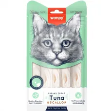  Wanpy Creamy Lickable Treats Tuna & Scallop, кремові ласощі для котів, з тунцем і морським гребінцем, 5 стіків по 14 г