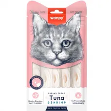  Wanpy Creamy Lickable Treats Tuna & Shrimp, кремові ласощі для котів, з тунцем і креветками, 5 стіків по 14 г