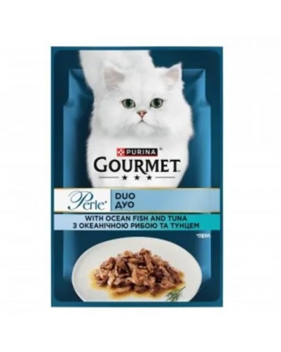 Gourmet Perle Duo, вологий корм для котів з океанічною рибою та тунцем, 85 г