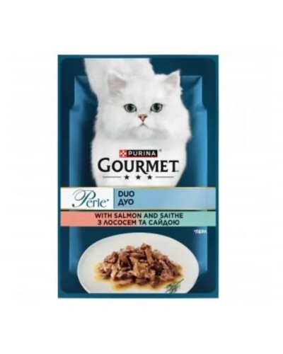 Gourmet Perle Duo, вологий корм для котів з лососем і сайдою, 85 г