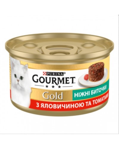Вологий корм Purina Gourmet Gold Ніжні биточки для котів, з яловичиною і томатами, 85 г
